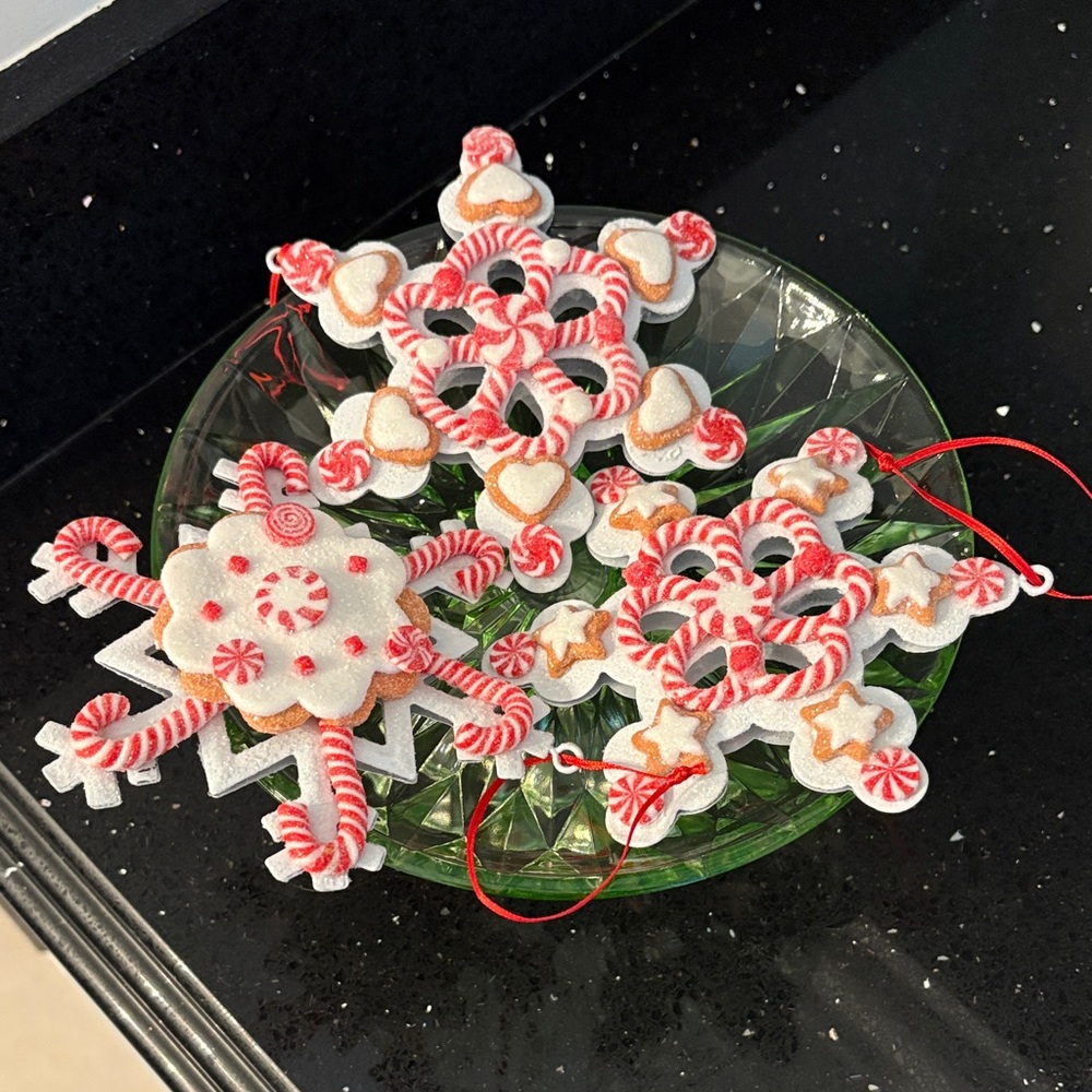 SET/3 Sugar Sparkle Candy Land Peppermint Gingerbread Star Snowflake Ornaments - Picture 1 of 6